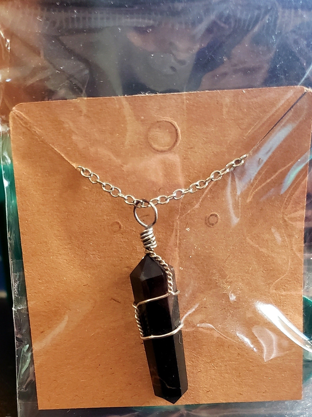 Black Obsidian Crystal Point Pendant Necklace - Elegant Wire-Wrap Design